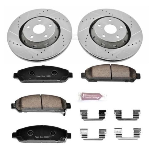 2009-2014 Toyota Venza Front Z23 Evolution Sport Brake Upgrade Kit - Premium Heavy-Duty Drilled & Slotted Rotor and Carbon-Fiber Ceramic Brake Pads