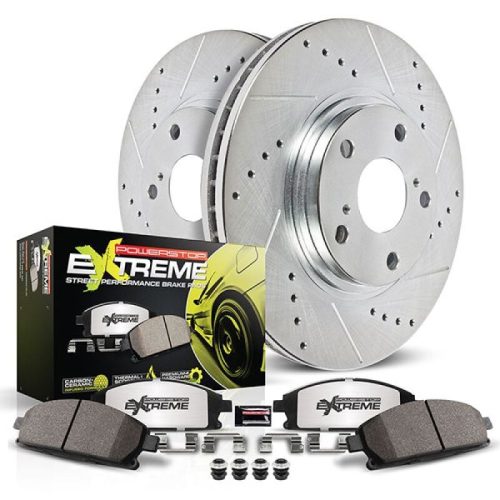 2021-2023 Ford Mustang Front Z26 Street Warrior Brake Upgrade Kit - Heavy-Duty Drilled & Slotted Rotors with Carbon-Fiber Ceramic Pads - Premium Replacement