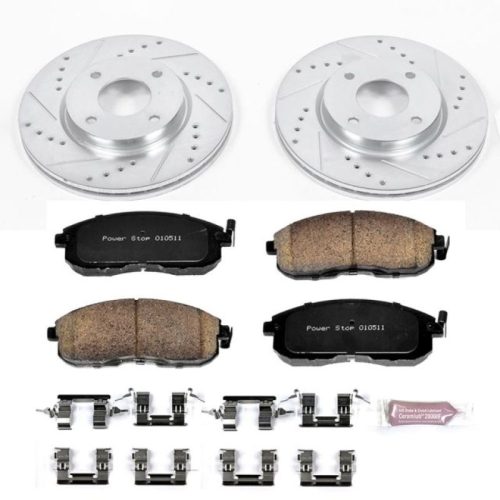 2007-2009 Nissan Versa & Cube Front Z23 Evolution Sport Brake Upgrade Kit - Premium Heavy-Duty Drilled & Slotted Rotors with Carbon-Fiber Ceramic Pads