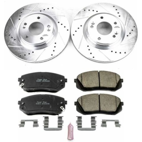 2015-2016 Hyundai Sonata Front Brake Performance Upgrade Kit with Drilled & Slotted Rotors and Carbon-Fiber Ceramic Pads - Premium Replacement