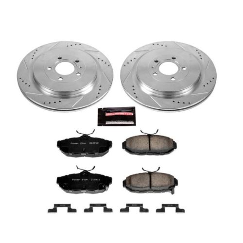 2013-2014 Ford Mustang Rear Z23 Evolution Sport Brake Upgrade Kit - Premium Heavy-Duty Drilled & Slotted Rotor with Carbon-Fiber Ceramic Pads