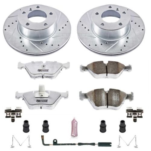 2000-2003 BMW 528i Front Z26 Street Warrior Brake Upgrade Kit - Drilled & Slotted Rotors, Carbon-Fiber Ceramic Pads with Hardware for Heavy-Duty Performance and Towing Reliability - Premium Replacement