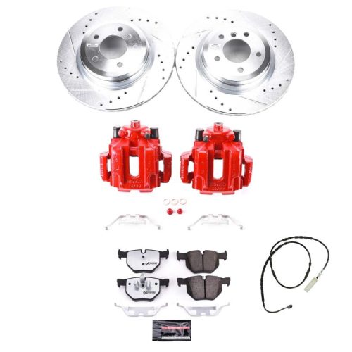 2013-2015 BMW X1 Rear Brake Rotors and Carbon-Fiber Ceramic Brake Pads - Heavy-Duty Drilled & Slotted Performance Upgrade with Powder Coated Calipers - Premium Replacement