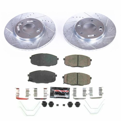 2018-2022 Hyundai Kona Front Z23 Evolution Sport Brake Kit - Heavy Duty Drilled & Slotted Rotor and Carbon-Fiber Ceramic Brake Pads - Premium Replacement