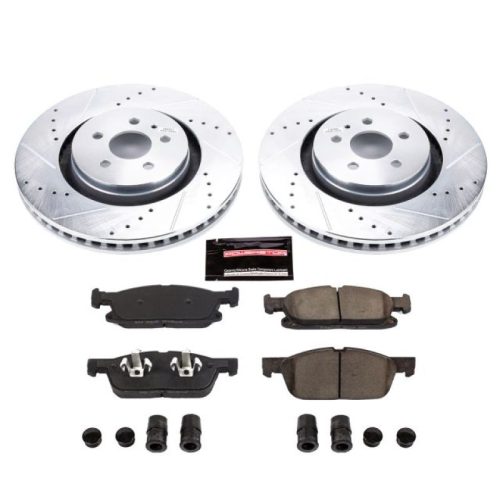 2015-2016 Ford Edge & Lincoln MKX Front Heavy-Duty Drilled & Slotted Brake Rotors with Carbon-Fiber Ceramic Pads - Premium Replacement