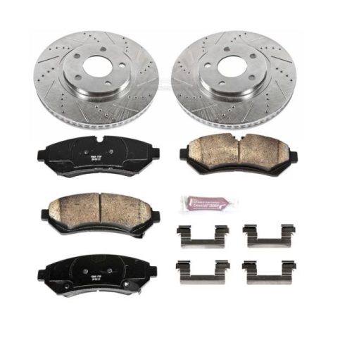 1998-2002 Cadillac Seville Front Z23 Evolution Sport Brake Upgrade Kit - Premium Heavy-Duty Drilled & Slotted Rotors with Carbon-Fiber Ceramic Pads