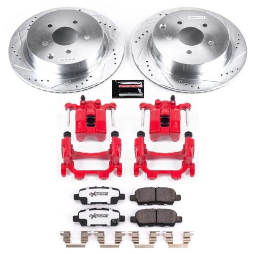 2018-2020 Infiniti Q50, Q60, Q70 and QX60 Heavy-Duty Brake Performance Upgrade Kit with Drilled & Slotted Rotors, Carbon-Fiber Ceramic Pads, Powder Coated Calipers - Premium Replacement