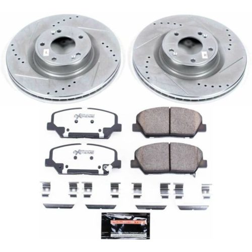 2011-2014 Hyundai Genesis Coupe Front Z26 Street Warrior Brake Upgrade Kit - Heavy-Duty Drilled & Slotted Rotors with Carbon-Fiber Ceramic Pads - Premium Replacement