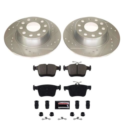 2019-2020 Volkswagen Jetta Rear Z23 Evolution Sport Brake Upgrade Kit - Drilled & Slotted Rotors with Carbon-Fiber Ceramic Pads for Heavy-Duty Towing - Premium Replacement