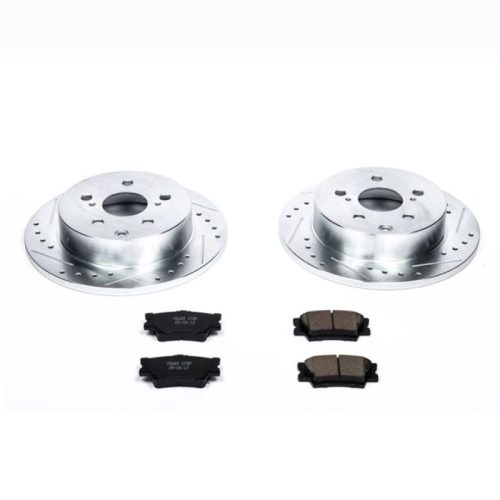 2012-2014 Toyota RAV4 Rear Heavy-Duty Drilled and Slotted Brake Rotors and Carbon-Fiber Ceramic Brake Pads - Premium Replacement