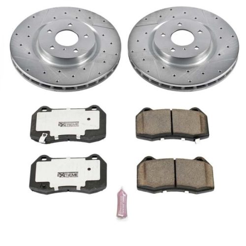2003-2006 Infiniti G35, 2003-2005 Nissan 350Z Front Z26 Street Warrior Brake Upgrade Kit - Heavy Duty Performance with Drilled & Slotted Rotors, Carbon-Fiber Ceramic Pads - Premium Replacement
