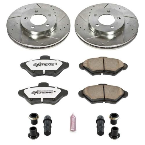 1993-1997 Mercury Cougar & Ford Thunderbird Front Z26 Street Warrior Brake Upgrade Kit - Heavy-Duty Drilled & Slotted Rotors with Carbon-Fiber Ceramic Pads - Premium Replacement