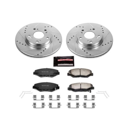 2013-2017 Honda Accord, 2013-2016 Honda Fit, 2013-2017 Acura ILX Heavy Duty Drilled & Slotted Brake Rotor and Carbon-Fiber Ceramic Brake Pad Upgrade - Premium Replacement