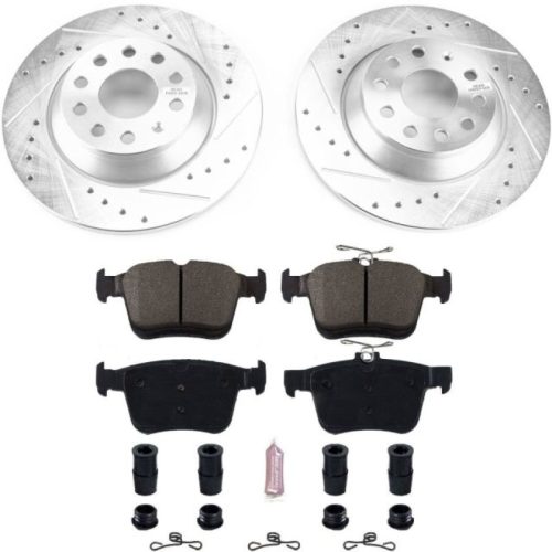 2016-2019 Audi TT Quattro & Volkswagen Tiguan Rear PowerStop Z23 Evolution Sport Brake Kit - Heavy Duty Drilled & Slotted Rotor with Carbon-Fiber Ceramic Pads - Premium Replacement