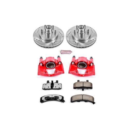 1995-1997 GMC C1500 Truck & Heavy-Duty Tow Brake Upgrade Kit with Drilled & Slotted Rotors, Carbon-Fiber Ceramic Pads, Powder Coated Calipers - Premium Replacement