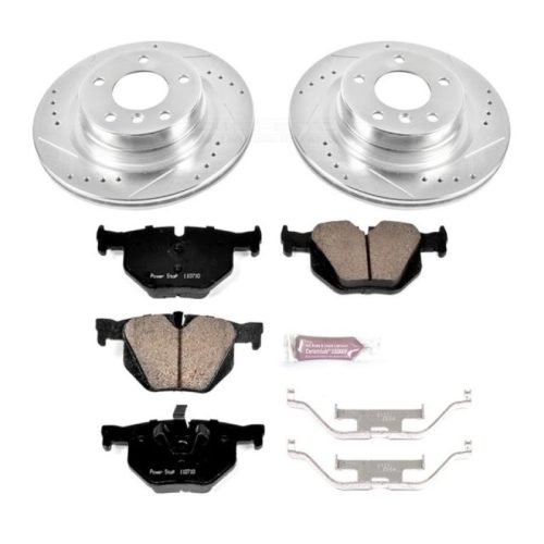 2011-2013 BMW 335i Rear Z23 Evolution Sport Brake Kit - Premium Heavy-Duty Drilled & Slotted Rotor and Carbon-Fiber Ceramic Brake Pads Upgrade