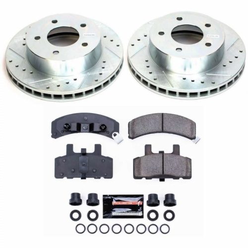 1996-1997 GMC Safari Front Brake Rotor and Carbon-Fiber Ceramic Brake Pad Assembly - Heavy-Duty Drilled & Slotted Performance Upgrade by PowerStop Part Number K4873