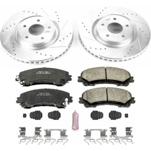 2014-2018 Nissan Rogue Front Brake Discs and Carbon-Fiber Ceramic Brake Pads - Heavy-Duty Performance Upgrade with Drilled & Slotted Rotors - Premium Replacement