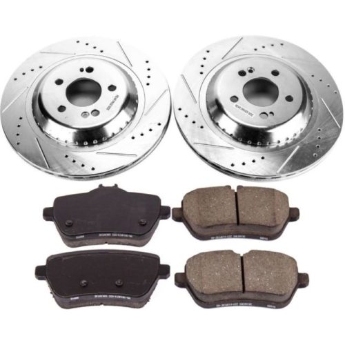 2014-2017 Mercedes-Benz S550, S550e & Maybach S550 Heavy-Duty Drilled & Slotted Brake Rotor with Carbon-Fiber Ceramic Brake Pads - Premium Replacement