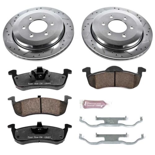 2011 Ford Expedition Rear PowerStop Z36 Truck & Tow Brake Upgrade Kit - Heavy-Duty Drilled & Slotted Rotor and Carbon-Fiber Ceramic Brake Pads - Premium Replacement
