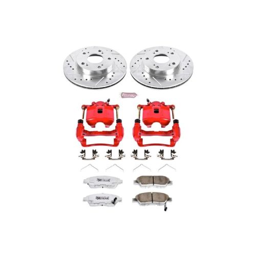 2002-2006 Acura RSX Front Z26 Street Warrior Brake Upgrade Kit with Drilled & Slotted Rotors, Carbon-Fiber Ceramic Pads, Powder Coated Calipers - Premium Replacement