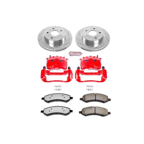 2006-2007 Dodge Ram 1500 Front Z36 Truck & Tow Brake Upgrade Kit with Drilled & Slotted Rotors, Carbon-Fiber Ceramic Pads, Powder Coated Calipers - Premium Replacement