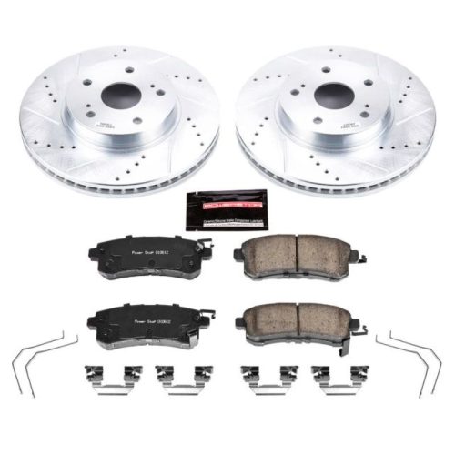2016-2018 Subaru Legacy Front Brake Performance Upgrade Kit with Drilled & Slotted Rotors and Carbon-Fiber Ceramic Pads - Premium Replacement