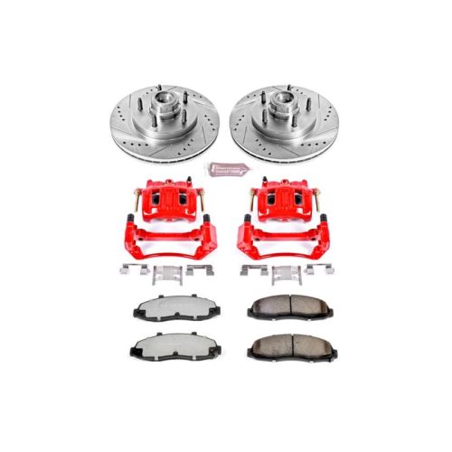 1997-2000 Ford F-150 Heavy-Duty Truck & Tow Brake Upgrade Kit with Drilled & Slotted Rotors, Carbon-Fiber Ceramic Pads, Powder Coated Calipers - Premium Replacement