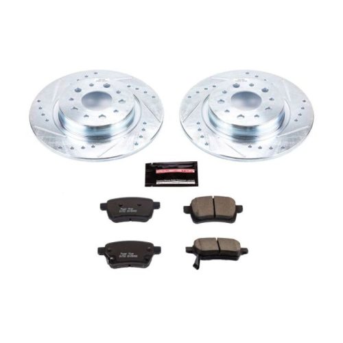 2015-2018 Fiat 500L Rear Z23 Evolution Sport Brake Upgrade Kit - Heavy Duty Drilled & Slotted Rotors with Carbon-Fiber Ceramic Brake Pads - Premium Replacement
