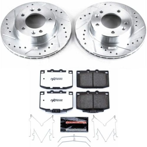 1990-1991 Mazda RX-7 Front Z26 Street Warrior Brake Upgrade Kit - Heavy Duty Drilled & Slotted Rotors with Carbon-Fiber Ceramic Pads - Premium Replacement