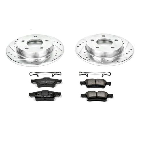 2004-2005 Mazda 3 Rear Brake Rotor and Carbon-Fiber Ceramic Brake Pad Upgrade - Heavy-Duty Drilled & Slotted Brake Components - Premium Replacement