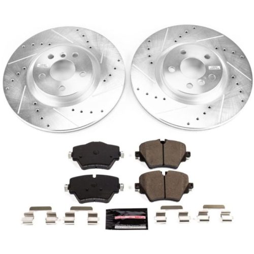 2016-2018 BMW X1 & 2017-2018 Mini Cooper Countryman Front Brake Performance Upgrade Kit - Heavy-Duty Drilled & Slotted Rotors with Carbon-Fiber Ceramic Brake Pads - Premium Replacement