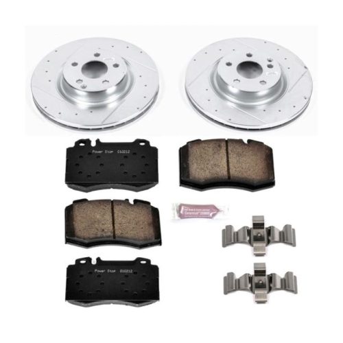 2007-2009 Mercedes-Benz E550 Front Z23 Evolution Sport Brake Upgrade Kit - Heavy-Duty Drilled & Slotted Rotors with Carbon-Fiber Ceramic Pads for Towing and Commercial Use - Premium Replacement