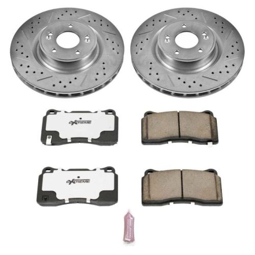 2011-2014 Hyundai Genesis Coupe Front Z26 Street Warrior Brake Upgrade Kit - Heavy-Duty Drilled & Slotted Rotors with Carbon-Fiber Ceramic Pads - Premium Replacement
