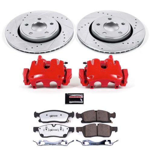 2017-2018 Jeep Grand Cherokee Front Z36 Truck & Tow Brake Upgrade Kit with Drilled & Slotted Rotors and Powder Coated Calipers - Premium Replacement