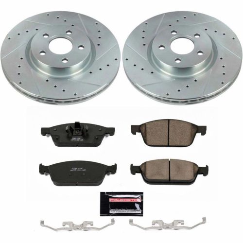 2018-2021 Ford Transit Connect Front Z23 Evolution Sport Brake Kit - Heavy-Duty Drilled & Slotted Rotors with Carbon-Fiber Ceramic Brake Pads - Premium Replacement