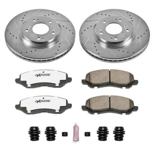 2005-2007 Mitsubishi Galant & Eclipse Front Z26 Street Warrior Brake Upgrade Kit - Heavy-Duty Drilled & Slotted Rotors with Carbon-Fiber Ceramic Pads - Premium Replacement