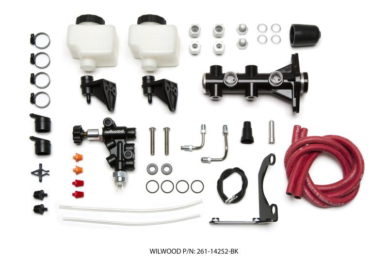 Remote Tandem Chamber Master Cylinder Kit with Combination Proportioning Valve - 1 1/8 Inch Bore Black Finish - Image 2