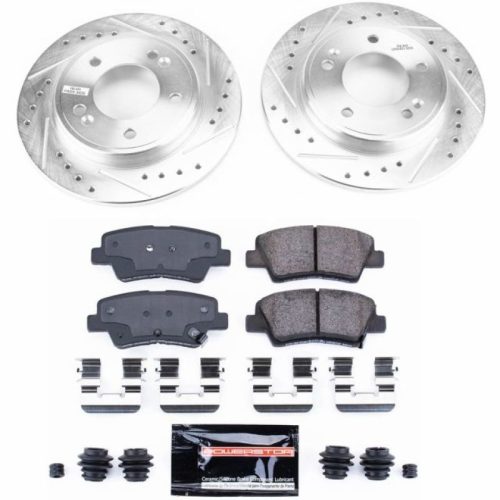 2019-2021 Hyundai Veloster Rear Z23 Evolution Sport Brake Upgrade Kit - Premium Heavy-Duty Drilled & Slotted Rotor and Carbon-Fiber Ceramic Brake Pads