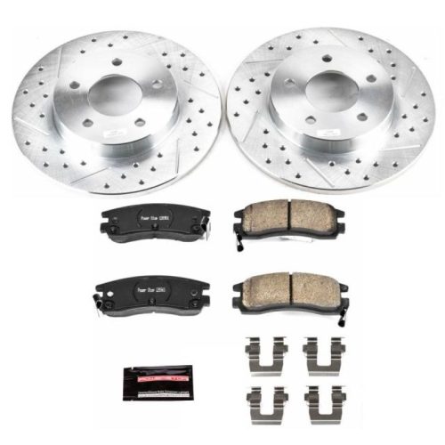 1997-2003 Cadillac Seville, DeVille & Oldsmobile Aurora Rear PowerStop Z23 Evolution Sport Brake Upgrade Kit - Heavy Duty Drilled & Slotted Rotor & Carbon-Fiber Ceramic Brake Pads for Fleet and Truck Use - Premium Replacement