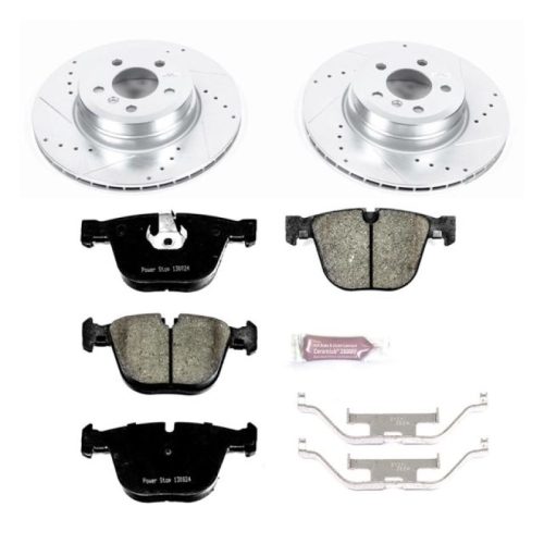 2011-2012 BMW X5 & X6 Rear Z23 Evolution Sport Brake Upgrade Kit - Heavy-Duty Drilled & Slotted Rotors with Carbon-Fiber Ceramic Pads, Hardware & Sensors - Premium Replacement