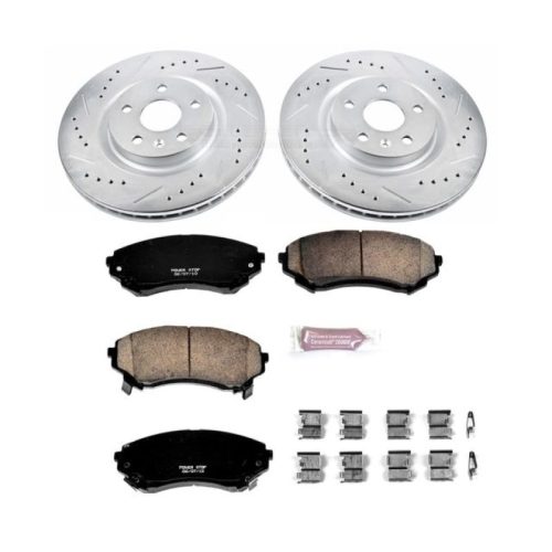 2010-2013 Cadillac CTS Front Z23 Evolution Sport Brake Kit - Heavy-Duty Drilled & Slotted Rotors with Carbon-Fiber Ceramic Pads - Premium Replacement