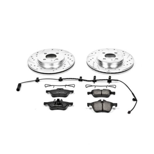 2002-2006 Mini Cooper Front Brake Upgrade Kit with Drilled & Slotted Rotors and Carbon-Fiber Ceramic Pads - Heavy-Duty Performance Replacement