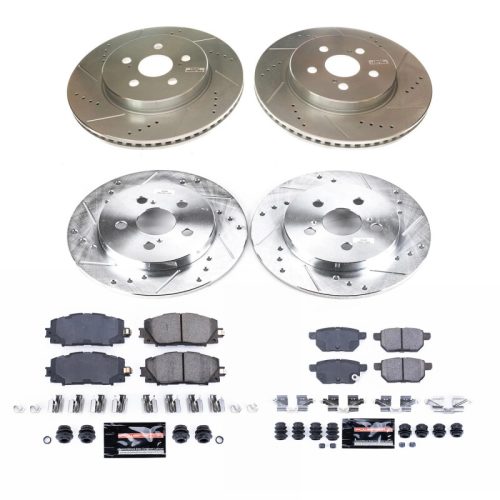 2020-2022 Toyota Prius Prime Front and Rear Z23 Evolution Sport Brake Kit - Heavy-Duty Drilled & Slotted Rotors with Carbon-Fiber Ceramic Pads - Premium Replacement