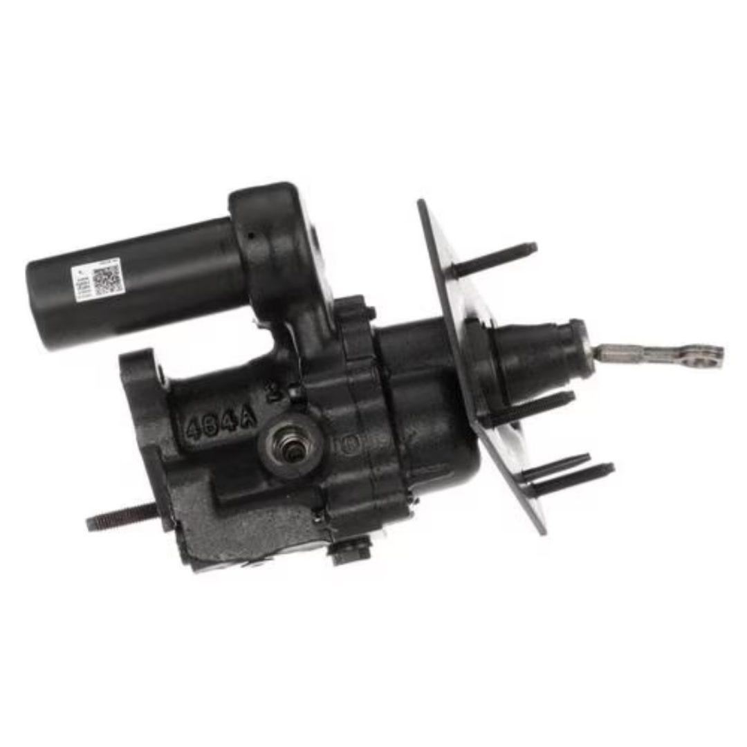 Main shot of the Bexar Pro Hydroboost BP7360 hydraulic brake booster showing cast iron housing and firewall mounting bracket.